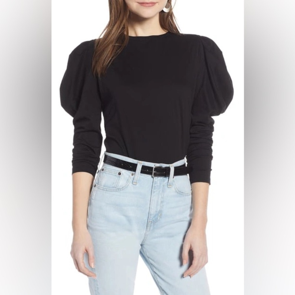 NEW SOMETHING NAVY black strong shoulder long sleeve top xs